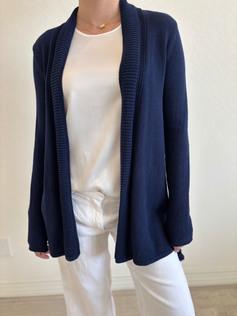 Lilly Pulitzer Long Cardigan in navy blue cotton, Size Small, minimalist, boho
